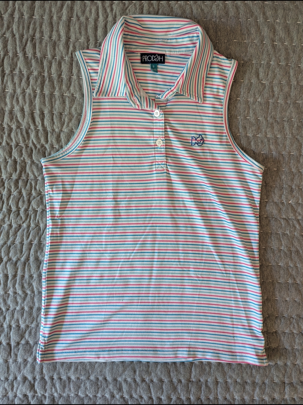 Girls Sleeveless Striped Tennis Polo - Pink & Blue - Like New - Size M (10/12)